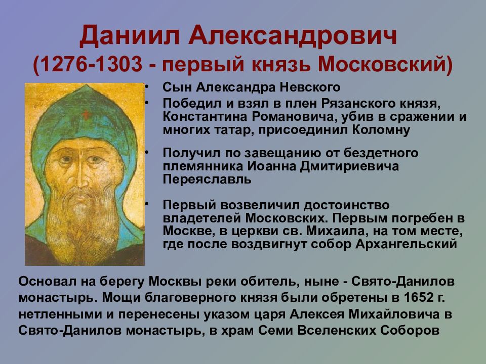 История даниила московского. Даниила Александровича 1276-1303.