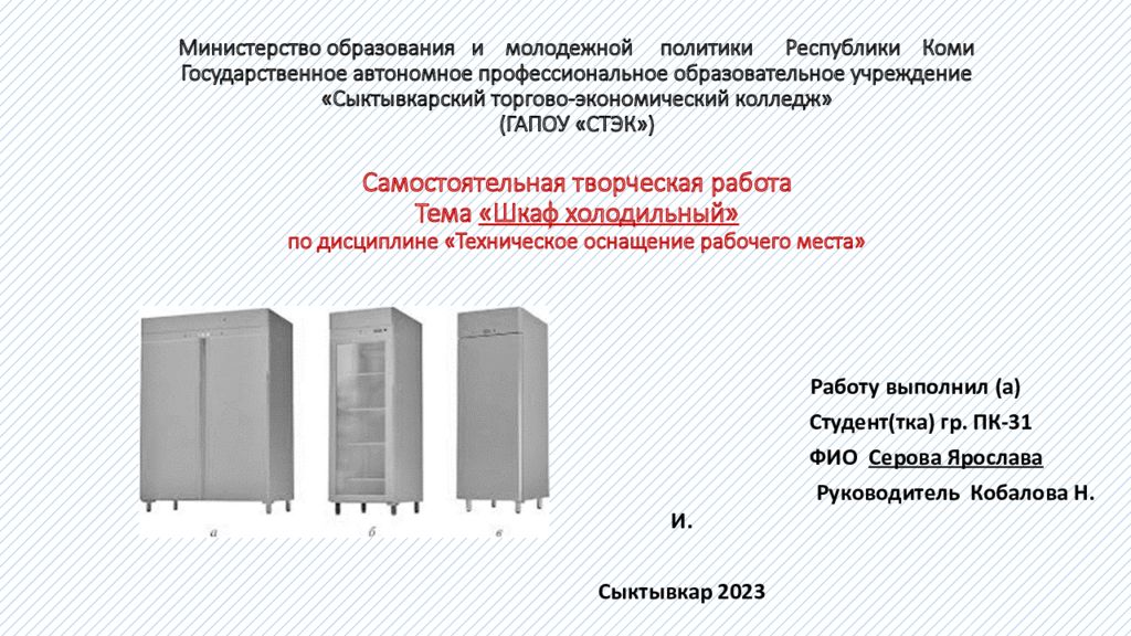 Министерство образования и молодежной политики Республики Коми Государственное автономное профессиональное образовательное учреждение «Сыктывкарский
