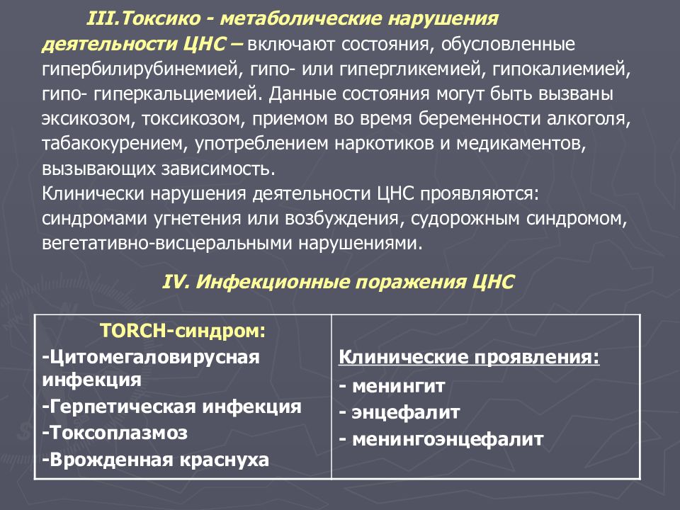 Перинатальное поражение. Токсико метаболическое поражение ЦНС. Токсико метаболическое поражение ЦНС У новорожденных. Принципы терапии расстройств деятельности нервной системы:. Нарушение деятельности центральной нервной системы.