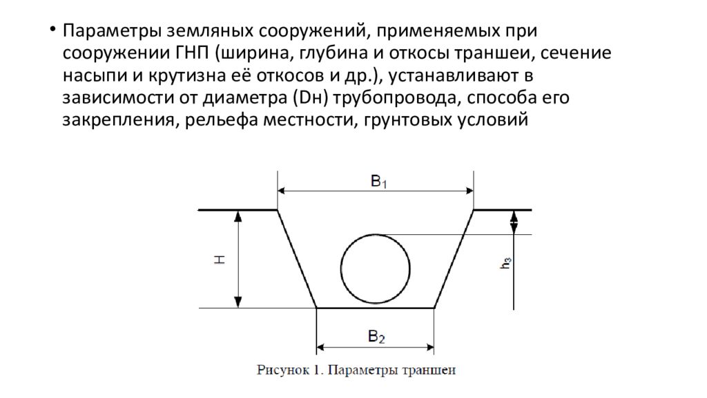 Параметр глубина. Схема поперечного сечения траншеи. Ширина траншеи для трубопровода 100мм. Ширина траншеи для трубопровода 530мм с откосами. Параметры траншеи для газопровода.