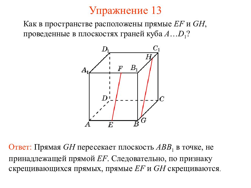 Пересечение прямых в кубе