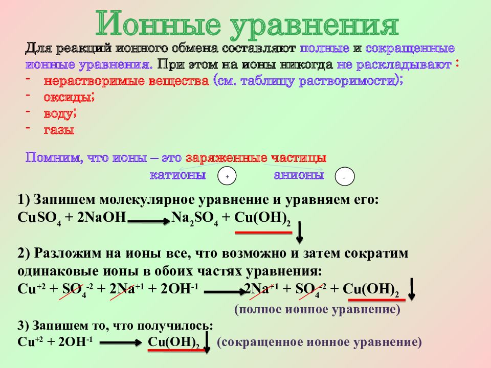 Уравнения реакций ионного обмена задания