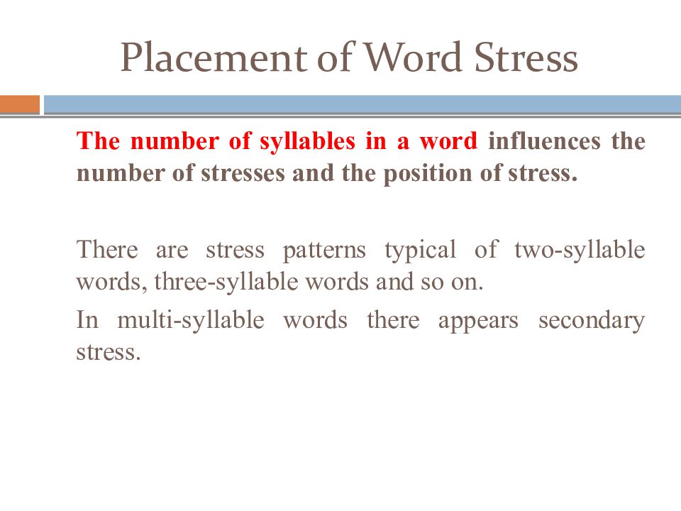 Word stress syllables. Position of Word stress. Stress patterns in English.