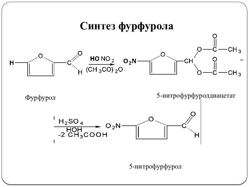 Фурфурол. Нитрование фурфурола. Синтез фурфурола. Реакция получения фурфурола. Нитрование фурфурола реакция.