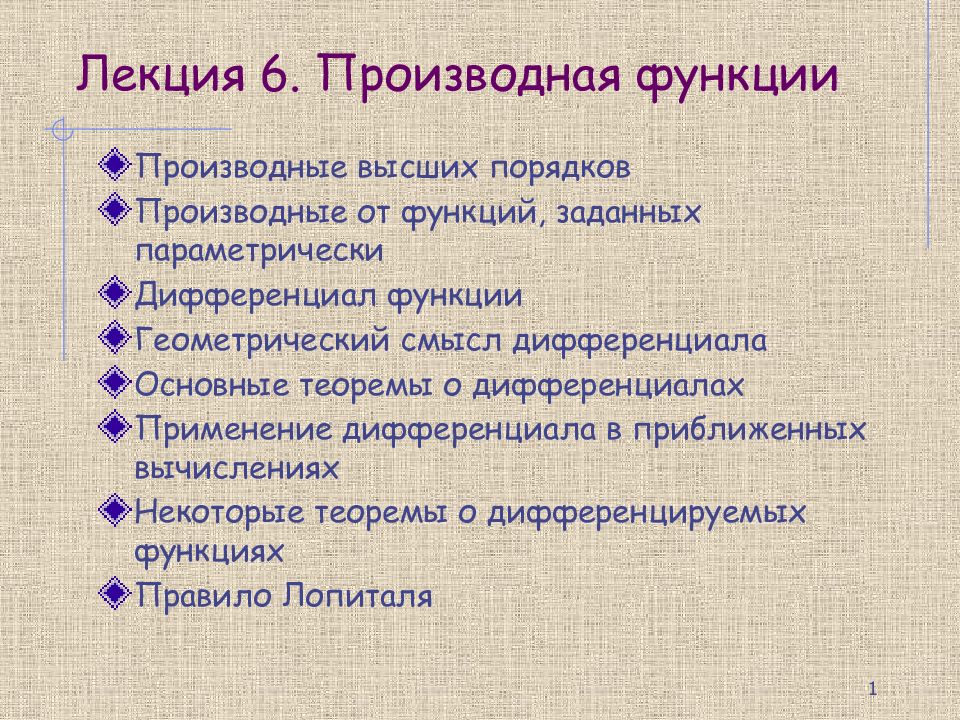 Лекция 6. Производная функции