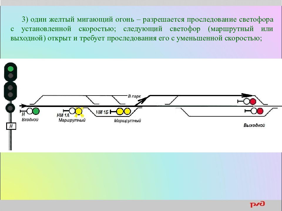 Схема включения огней светофора на перегоне