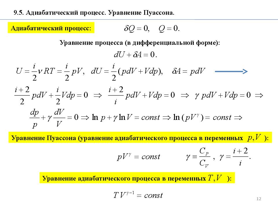 Уравнение процесса. Уравнение Пуассона для адиабатического процесса. Уравнение Пуассона для адиабатического процесса выражается формулой. Первое начало термодинамики в дифференциальной форме. Первое начало термодинамики формула в диф форме.