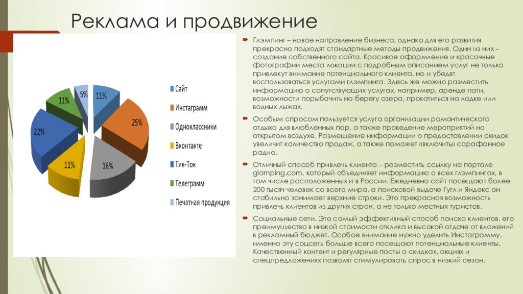 Бизнес план глэмпинг готовый