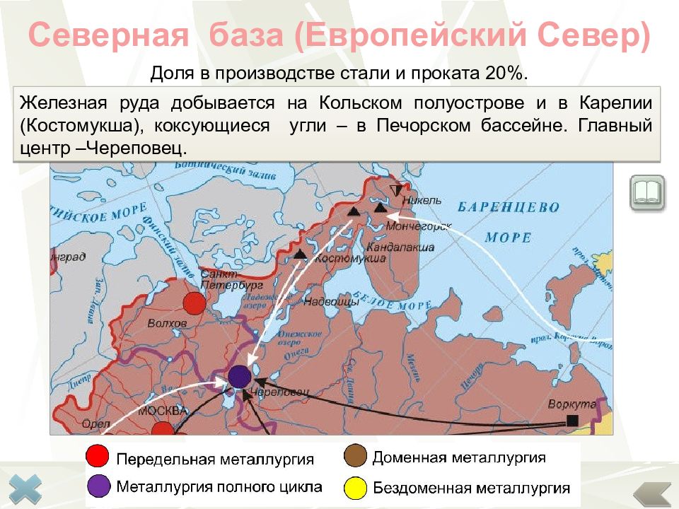 Расположение какого центра черной металлургии россии соответствует приведенной схеме череповец