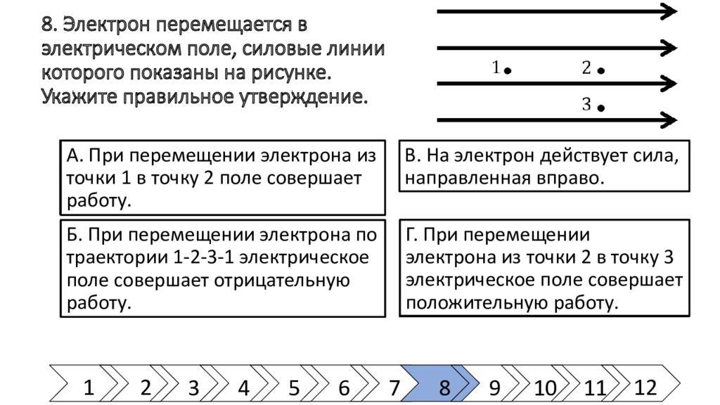 Электрон перемещается в поле силовые линии которого показаны на рисунке выберите правильное