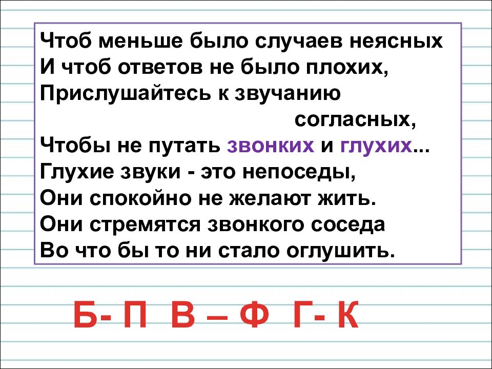 Особенности глухих и звонких согласных звуков 1 класс презентация школа россии