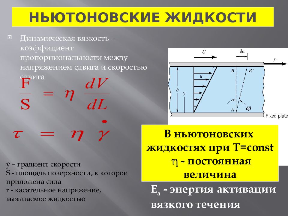 Градиент скорости формула. Скорость сдвига формула. Уравнения течения для ньютоновских и неньютоновских жидкостей.. Ньютоновская вязкость. Напряжение сдвига и скорость сдвига.