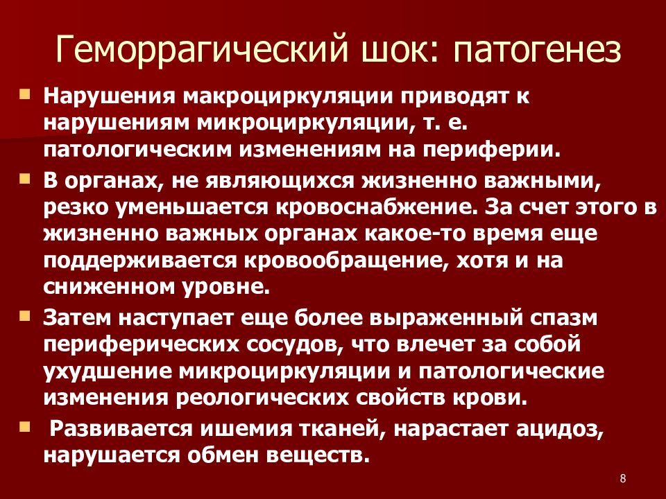 Патогенез геморрагического шока схема