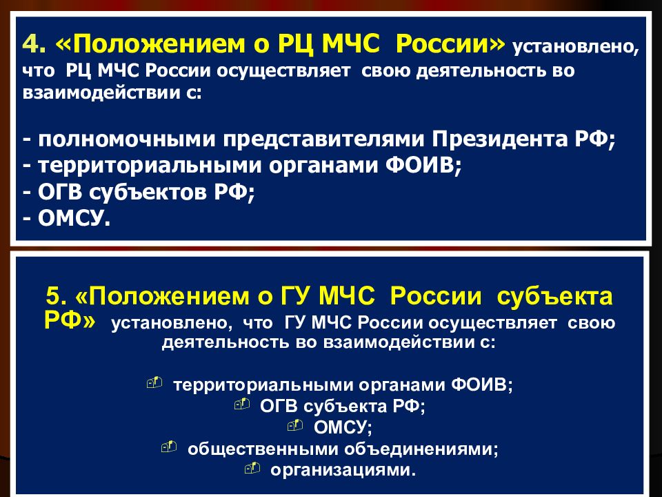 Взаимодействие территориальных органов мчс. Общие положения МЧС.