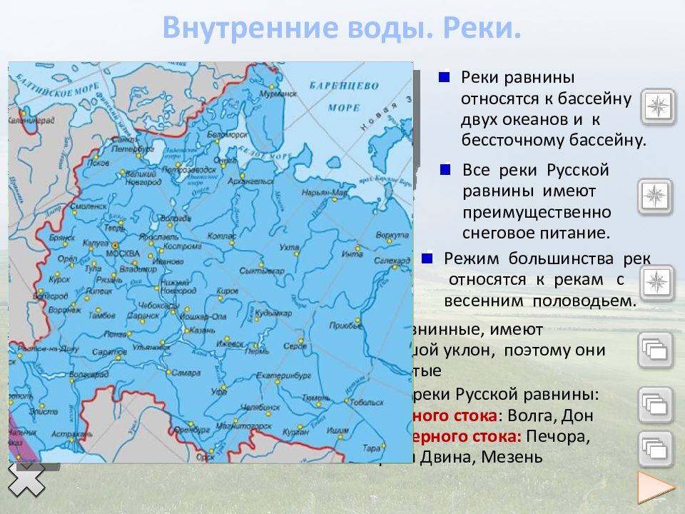 Реки относящиеся к бассейну северного ледовитого океана. Внутренние воды Восточно европейской. Реки русской равнины. Русская равнина внутренние воды. Реки Восточно-европейской равнины.