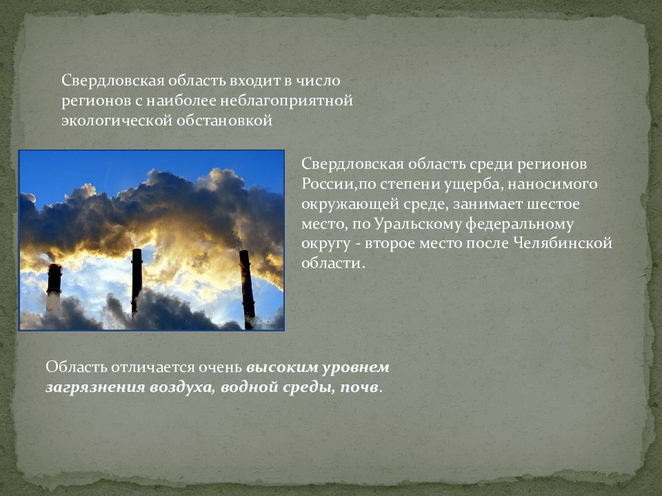 Экологическая обстановка в свердловской области презентация