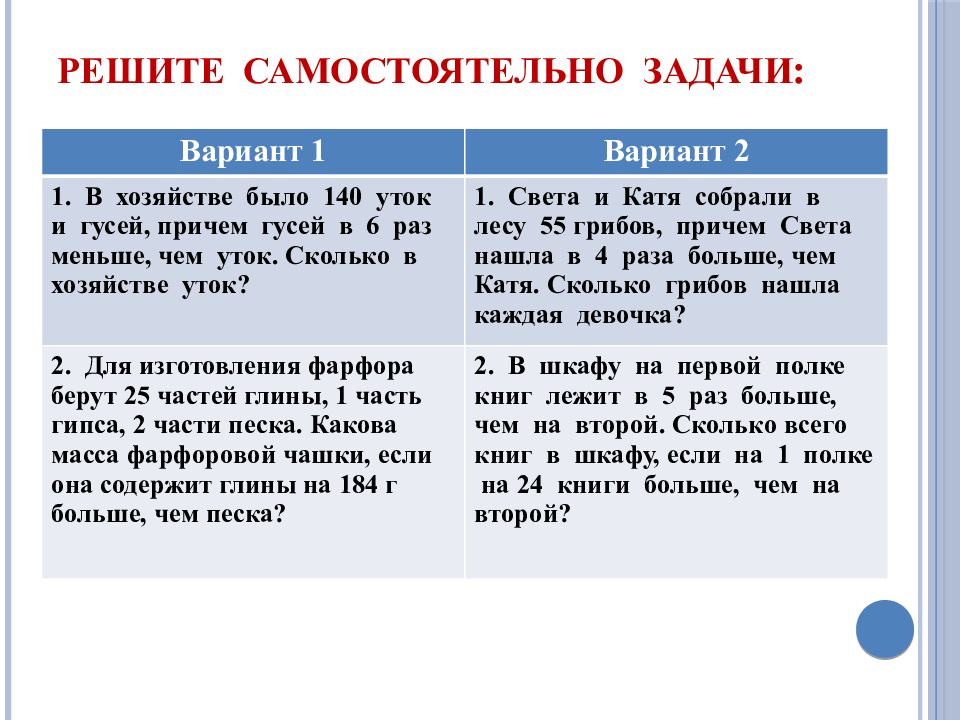 Задачи на части 6 класс презентация