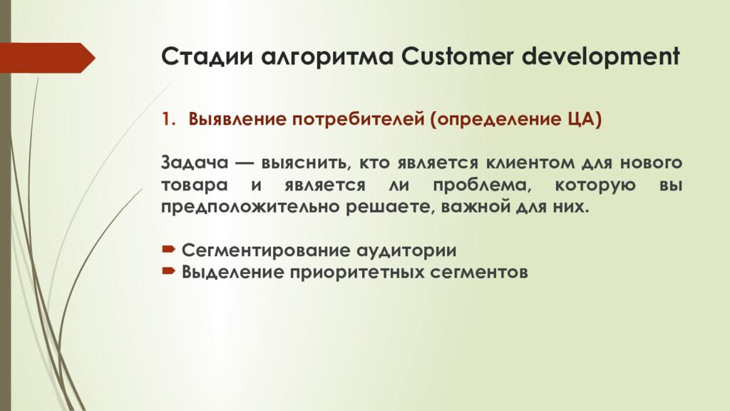 С тадии алгоритма Customer development