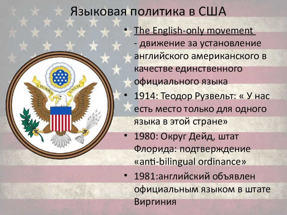 Цели сша. Языковая политика. Цели и задачи языковой политики. Языковая ситуация в США. Языковая политика в России.