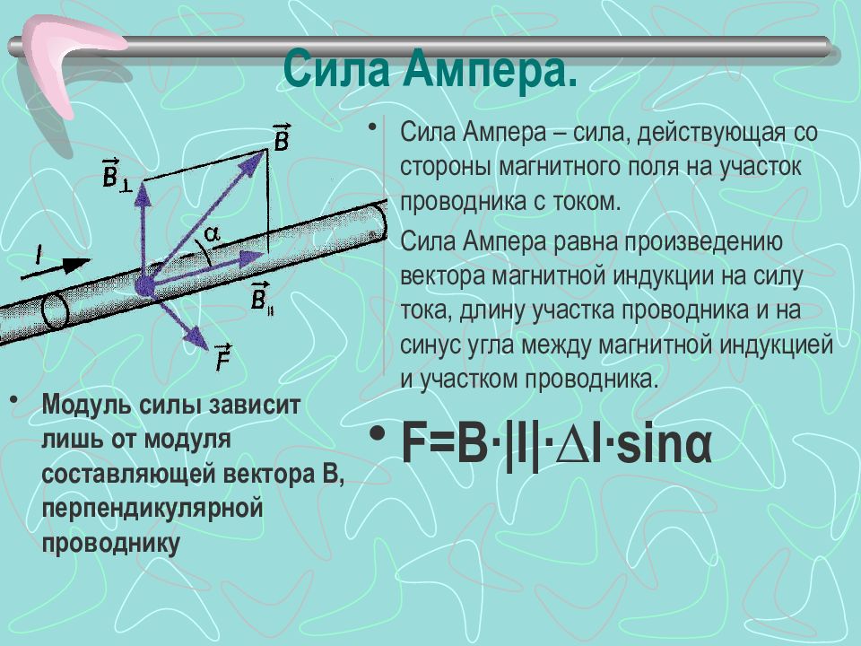 Сила ампера это. Сила Ампера и вектор магнитной индукции. Модуль силы Ампера. Вектор силы Ампера. Модуль силы Ампера формула.