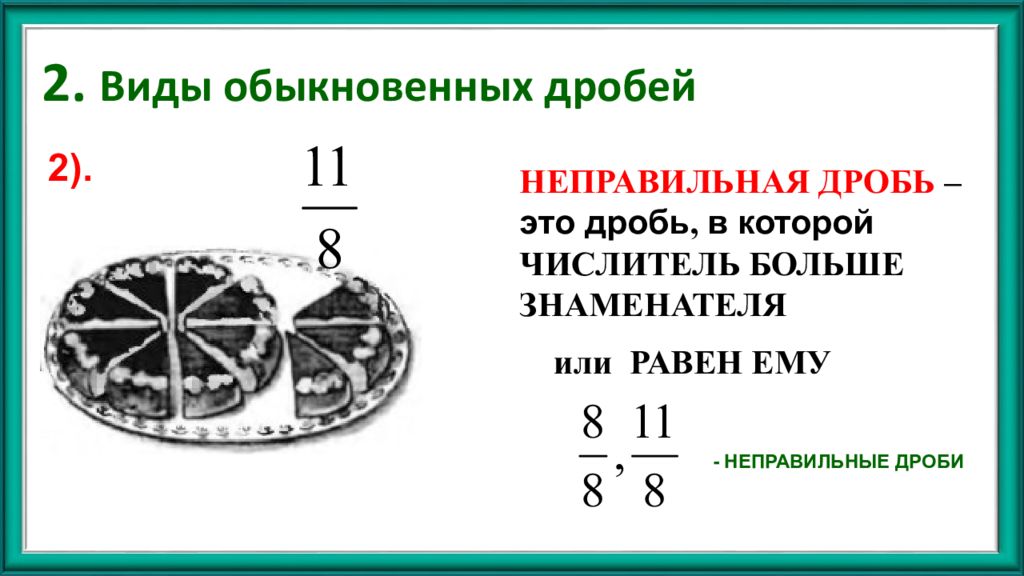 Типы обыкновенных дробей. Виды простейших дробей. Обыкновенные дроби на Руси. Неправильная дробь.