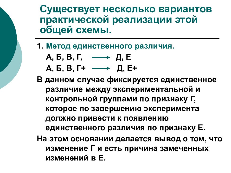 Практический вариант. Метод единственного различия. Метод единственного различия схема. Принцип единственного различия. Загвязинский 6 различий между экспериментом и наблюдением.