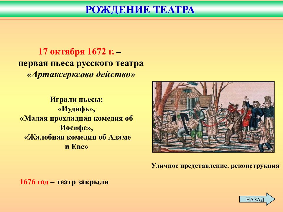 Уличный театр в россии 18 века презентация