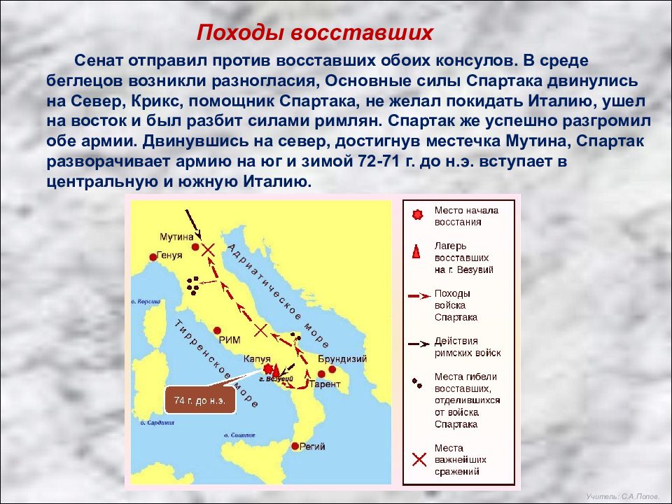 Восстание спартака в древнем риме карта