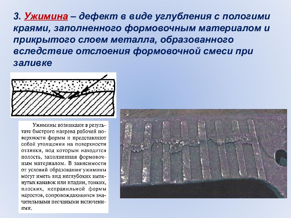Виды дефектов. Ужимина Литейный дефект. Ужимина дефект отливки. Ужимина литьё чугуна дефект. Ужимина в литье.