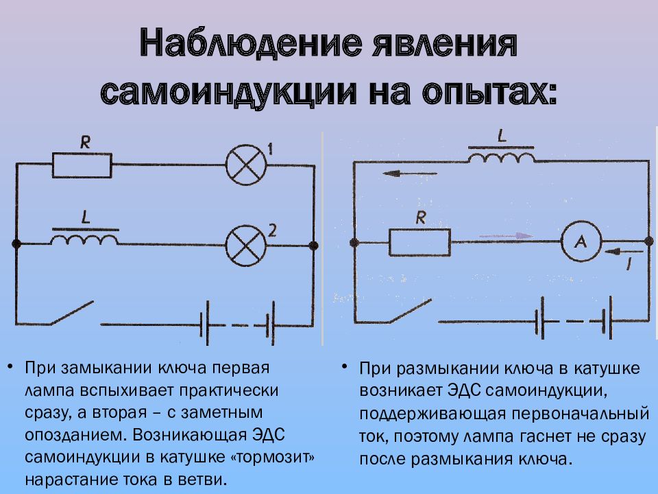 Сила тока самоиндукции. Явление электромагнитной самоиндукции. Электрическая цепь явление самоиндукции. Самоиндукция формула схема. Опыт по самоиндукции с 2 лампами.