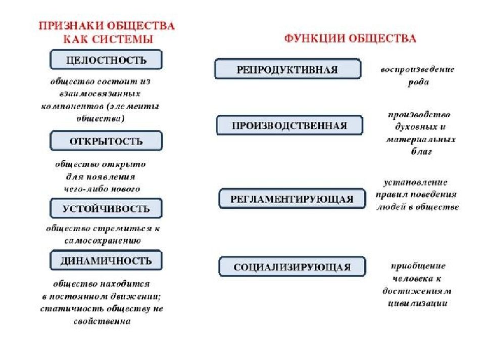 Признаки общества схема