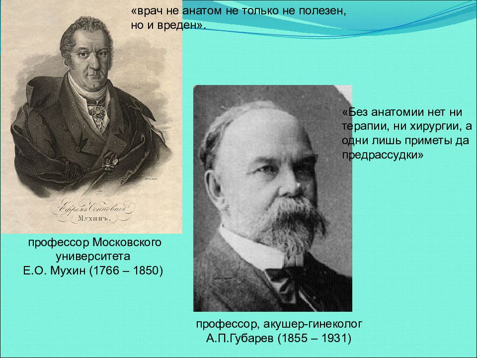 Без анатомии нет ни терапии ни хирургии. Профессор Московского университета.