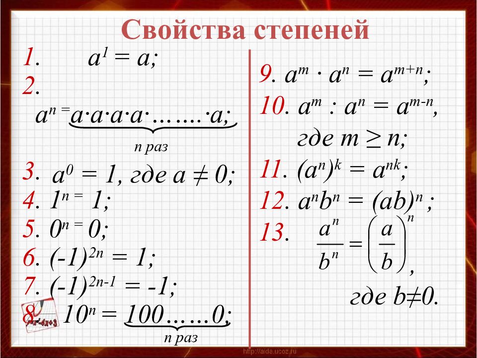 Проект по математике свойства степени 7 класс