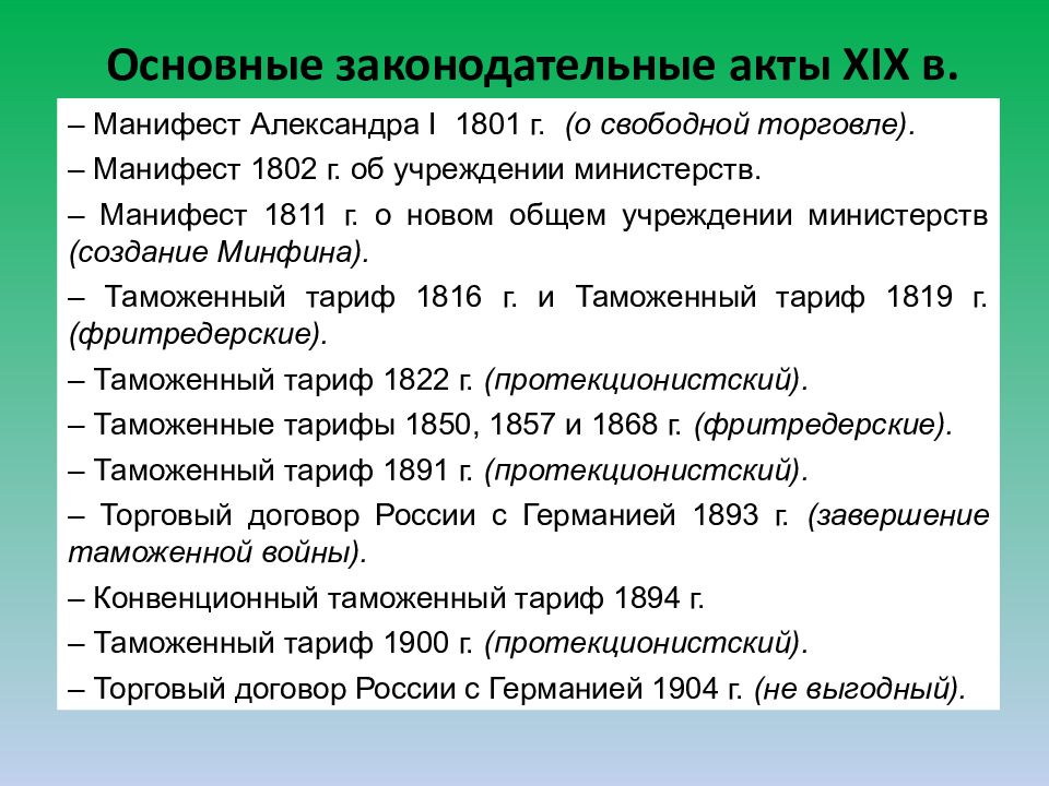 Проекты таможенных тарифов 1850 и 1857 гг были разработаны