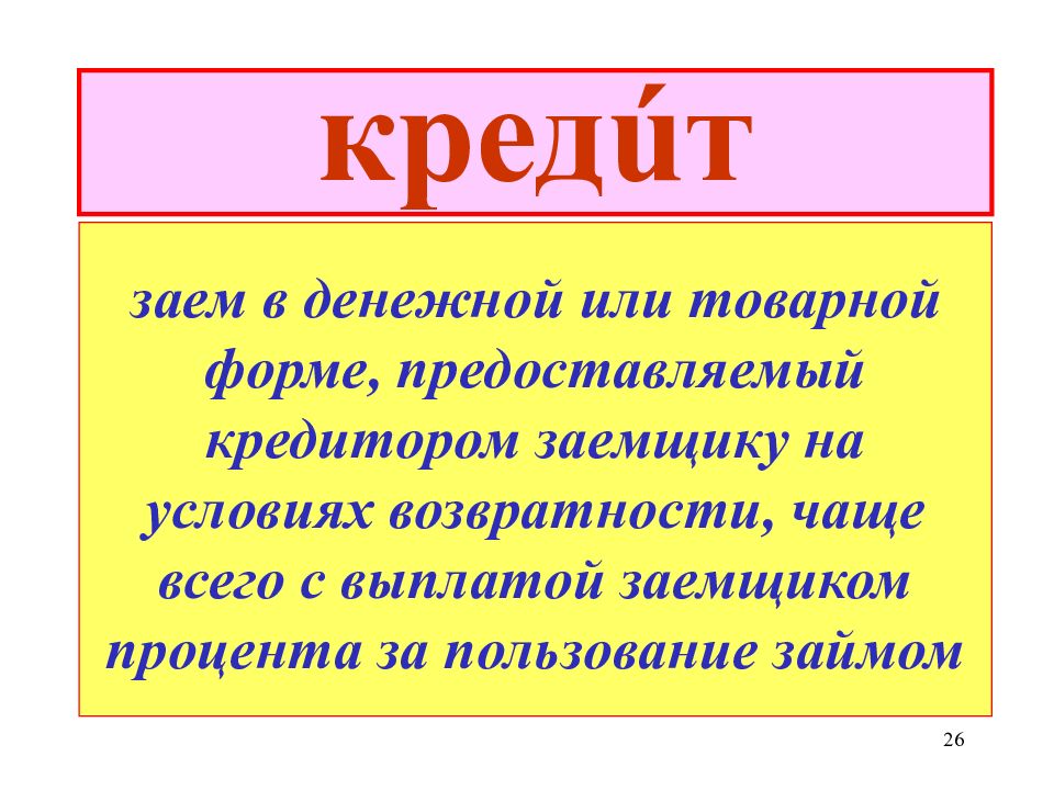 Значимая тема. Ссуда в денежной или товарной форме. Кредит ссуда в денежной или товарной форме предоставляемая.