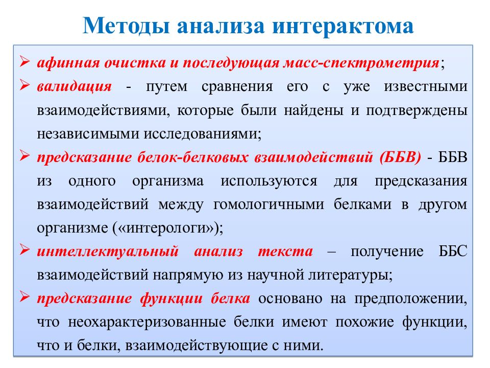 Взаимодействие с известными. Методы системной биологии. Масс спектрометрия белок-белковые взаимодействия. Валидация белков. Методы и алгоритмы предсказания белков.