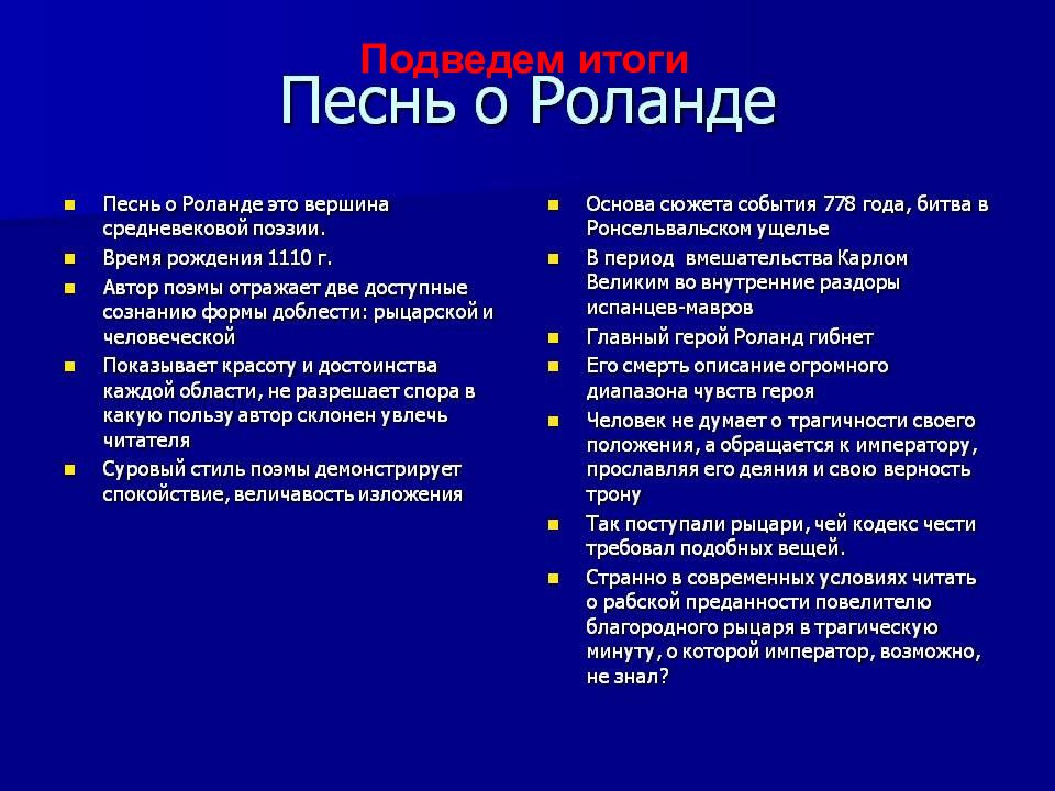 Аой песнь о Роланде. Лиличка анализ композиция и сюжет.