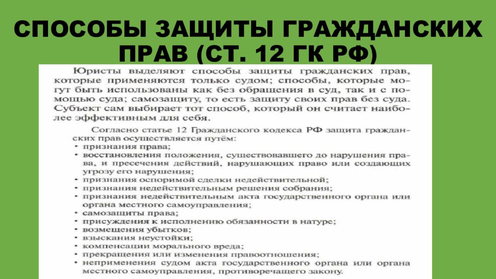 Защита гражданских прав и ответственность в гражданском праве 11 класс презентация