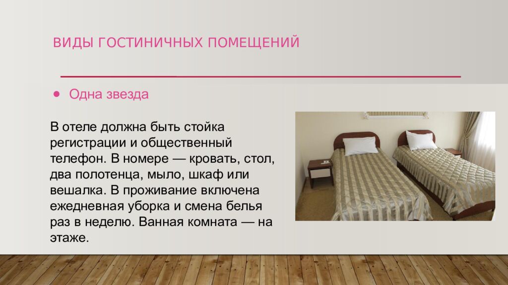 ВИДЫ ГОСТИНИЧНЫХ ПОМЕЩЕНИЙ