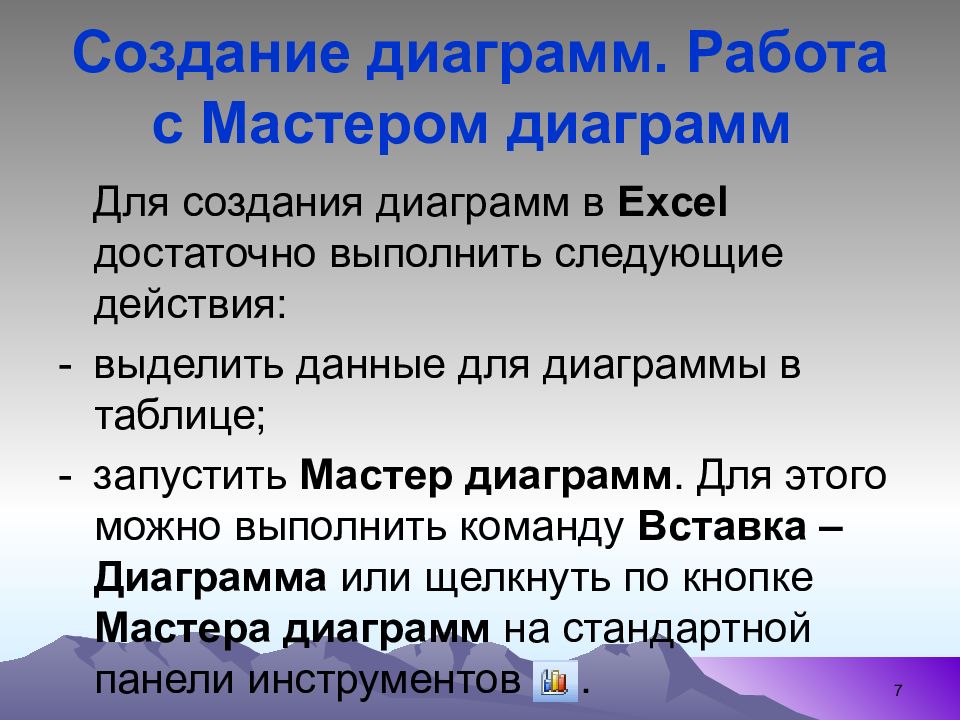 При работе с мастером диаграмм программы excel на первом шаге мастера определяется