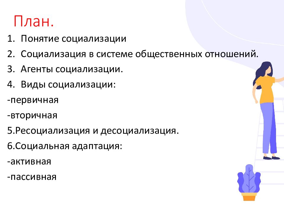 План социализации человека. План по теме социализация индивида.