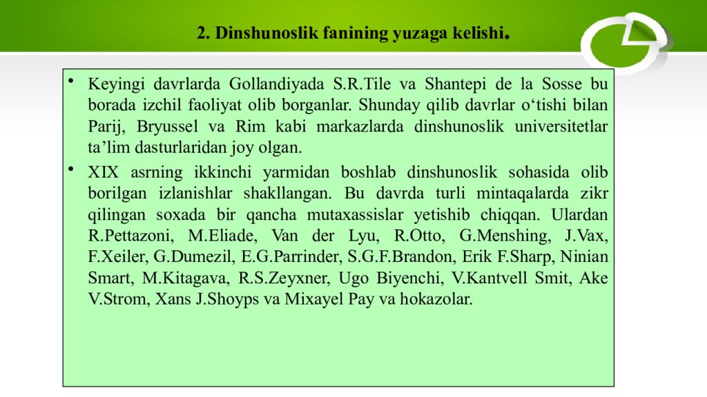 2. Dinshunoslik fanining yuzaga kelishi.