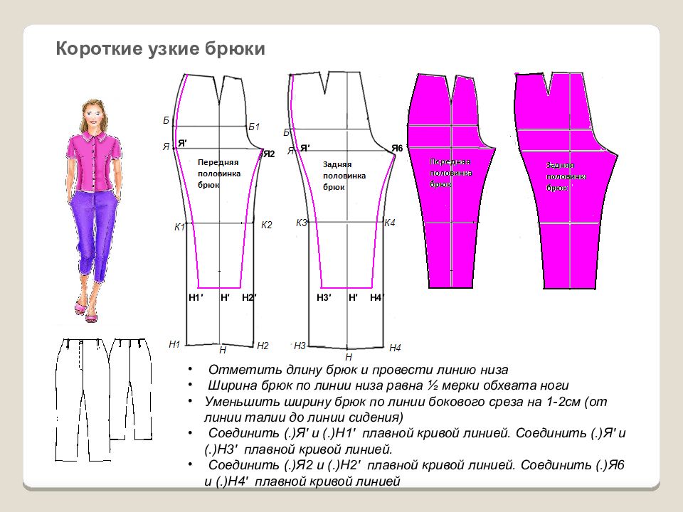 От каких мерок зависит размер сетки чертежа брюк