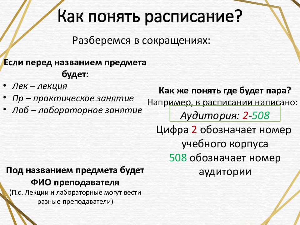 Как понять расписание?