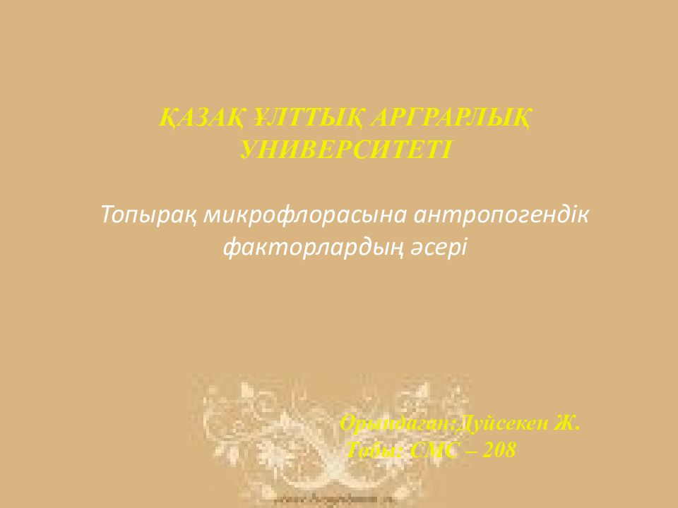 ҚАЗАҚ ҰЛТТЫҚ АРГРАРЛЫҚ УНИВЕРСИТЕТІ Топырақ микрофлорасына антропогендік факторлардың әсері