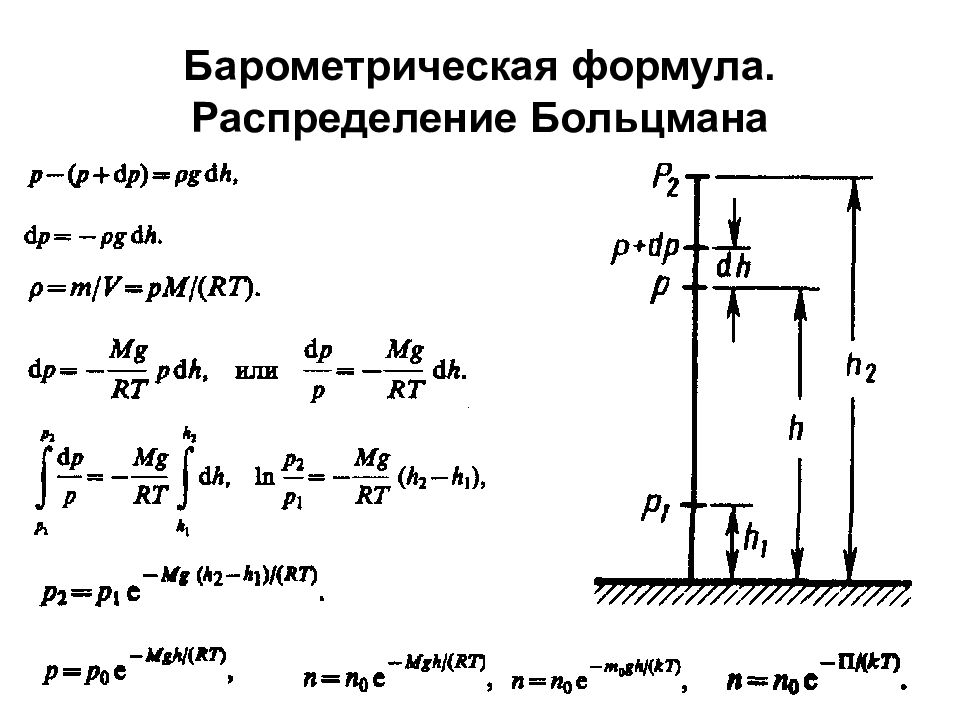 Барометрическая формула. Барометрическая формула распределение Больцмана. Барометрическая формула распределение. Барометрическая формула для изохорического процесса. Барометрическая формула с пояснениями.