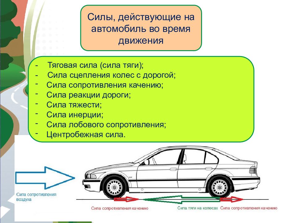 Автомобиль действует. Силы действующие на автомобиль. Сила тяги автомобиля. Какие силы действуют на машину. Силы действующие на транспортное средство.