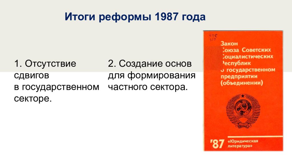 Социально экономические реформы 1985. Итог реформы 1987. Реформы 1987-1989. Результаты реформы в 1987-1989. Итоги реформы 1987 года.