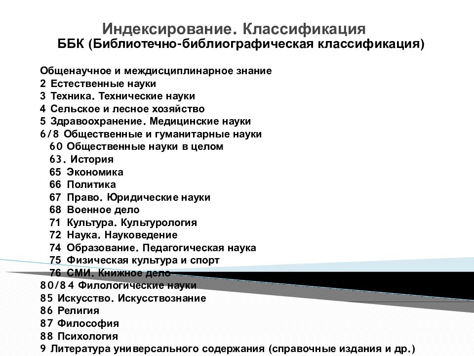 Индексирование. Классификация