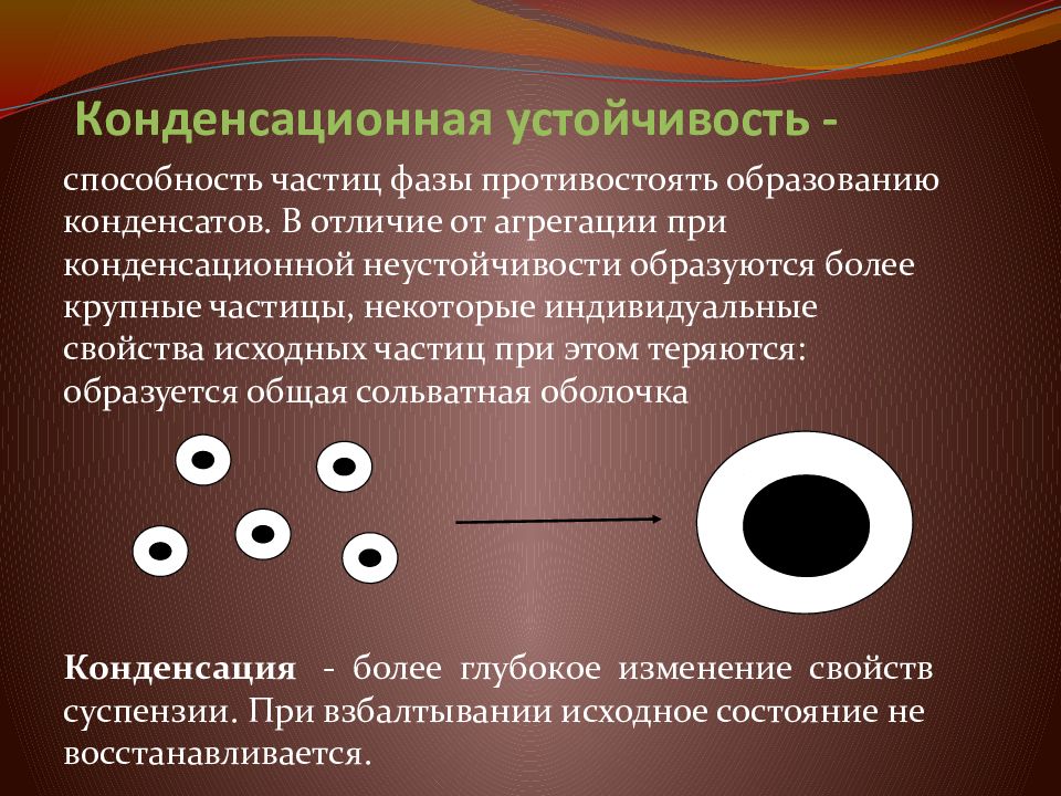 Крупные частицы. Конденсационная устойчивость лиозолей. Конденсационная устойчивость коллоидных систем. Конденсационная устойчивость суспензий. Конденсационная устойчивость коллоидных растворов.